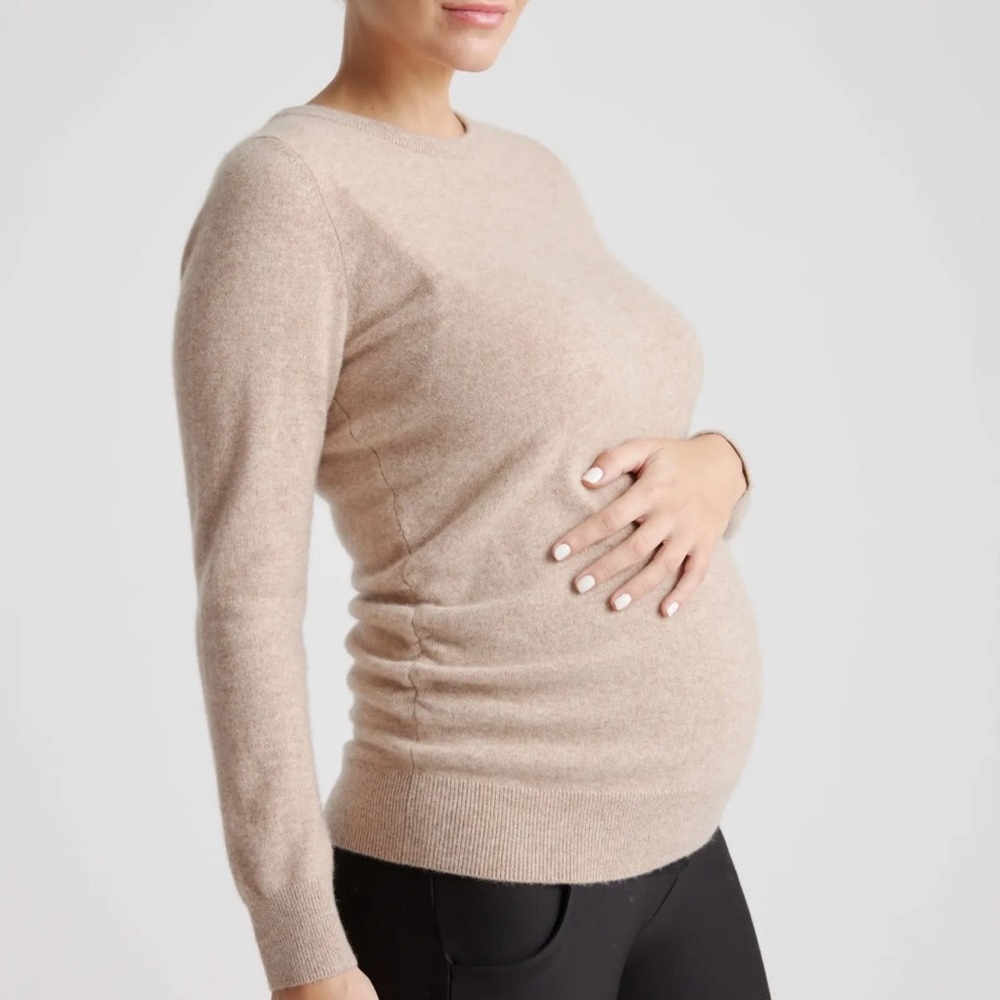 Quince Mongolian Cashmere Maternity Crewneck Sweater, color: Oatmeal, size L